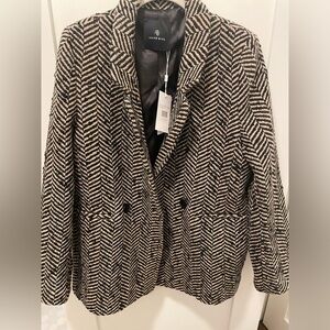 NWT Anine Bing Diana Blazer - Black & Cream - Fishbone